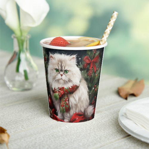 Persian Cat in Snow Christmas Paper Cups