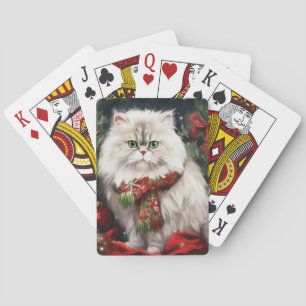 Persian Cat in Snow Christmas Poker Cards
