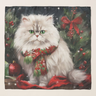 Persian Cat in Snow Christmas Scarf