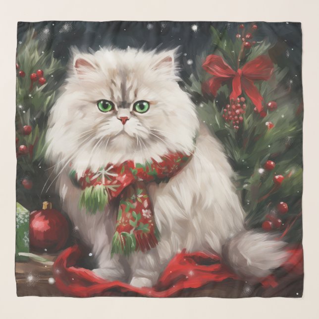 Persian Cat in Snow Christmas Scarf (Front)