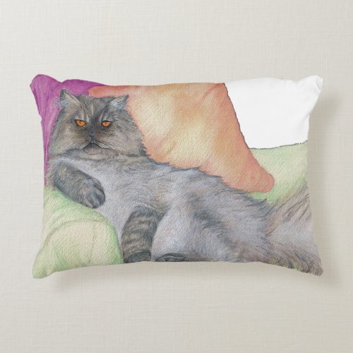 Persian Cat lounging with Attitude Pillow