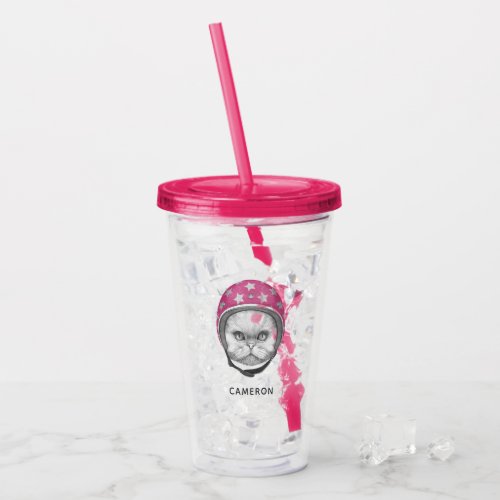 Persian Cat Motorcycle Rider  Add Your Name Acrylic Tumbler