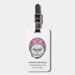 Persian Cat Motorcycle Rider   Add Your Name Luggage Tag