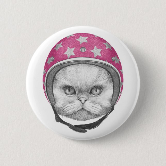 Persian Cat Motorcycle Rider Button (Front)