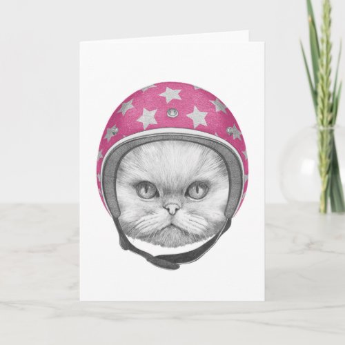 Persian Cat Motorcycle Rider Card