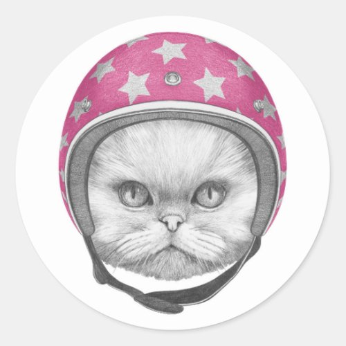 Persian Cat Motorcycle Rider Classic Round Sticker