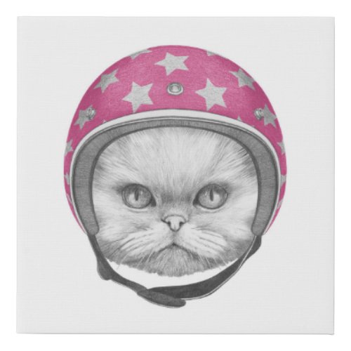 Persian Cat Motorcycle Rider Faux Canvas Print