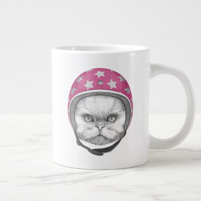 Persian Cat Motorcycle Rider Giant Coffee Mug (Right)