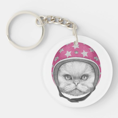 Persian Cat Motorcycle Rider Keychain