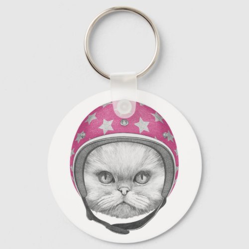Persian Cat Motorcycle Rider Keychain