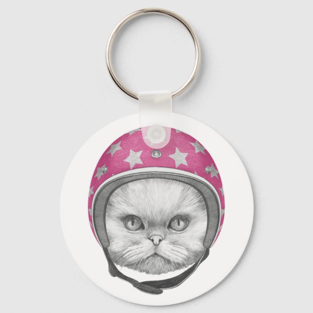 Persian Cat Motorcycle Rider Keychain (Front)
