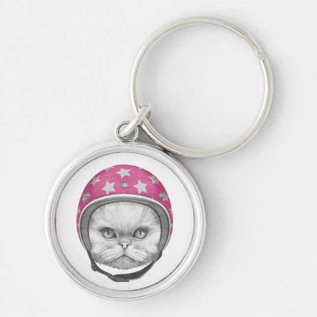 Persian Cat Motorcycle Rider Keychain (Front)