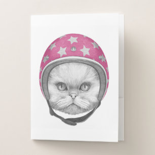 Persian Cat Motorcycle Rider Pocket Folder