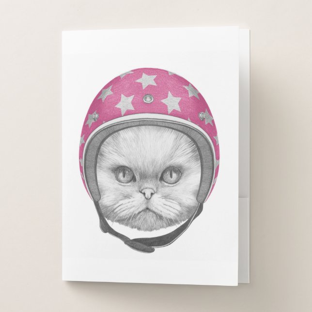 Persian Cat Motorcycle Rider Pocket Folder (Front)