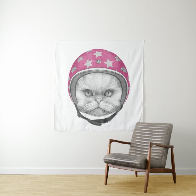 Persian Cat Motorcycle Rider Tapestry (In Situ)