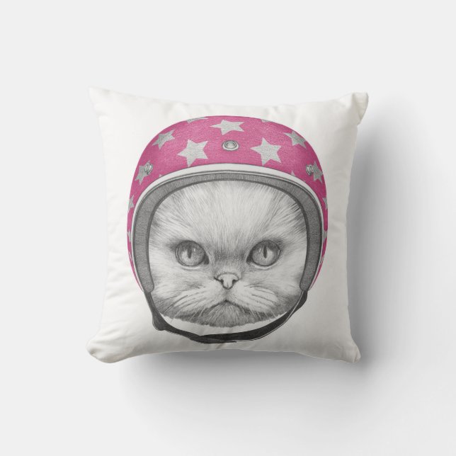 Persian Cat Motorcycle Rider Throw Pillow (Front)