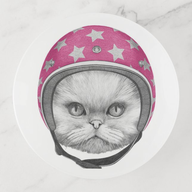Persian Cat Motorcycle Rider Trinket Tray (Front)