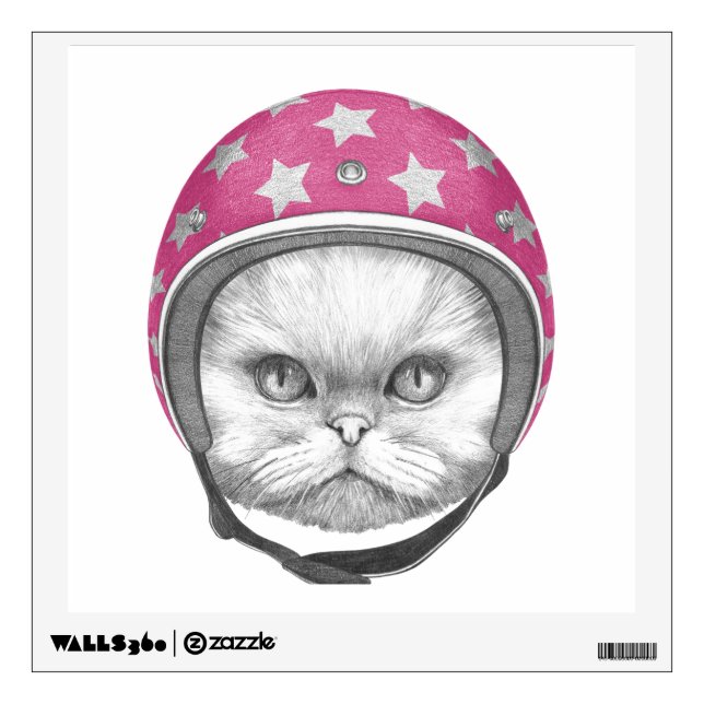 Persian Cat Motorcycle Rider Wall Decal (Front)
