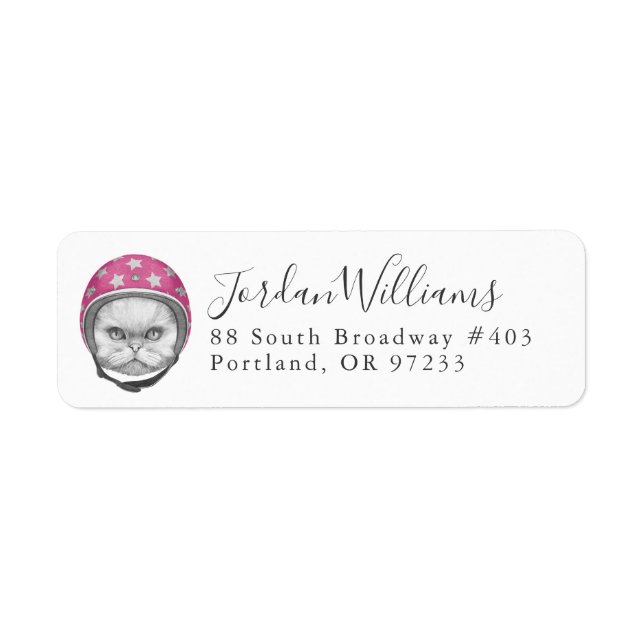 Persian Cat Motorcyle Rider | Add Your Name Label (Front)