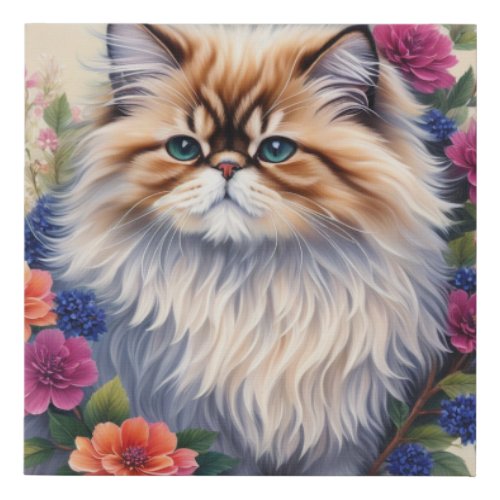 Persian Cat Multicolor Floral Art Faux Canvas Print