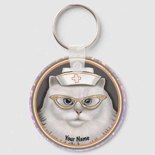 Persian Cat Nurse custom name  keychain