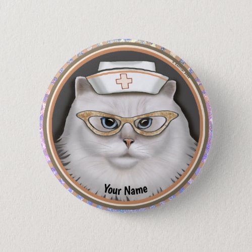 Persian Cat Nurse custom name pin