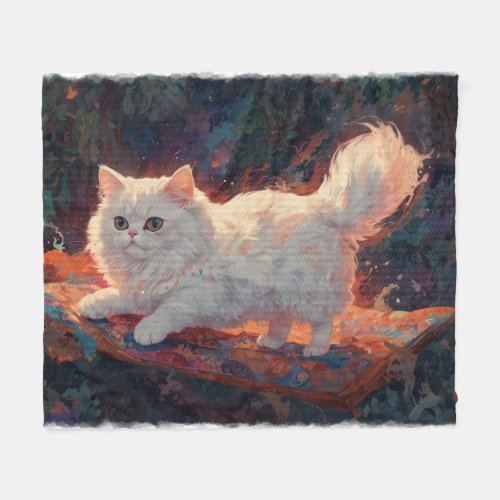 Persian Cat on a Flying Carpet Fleece Blanket