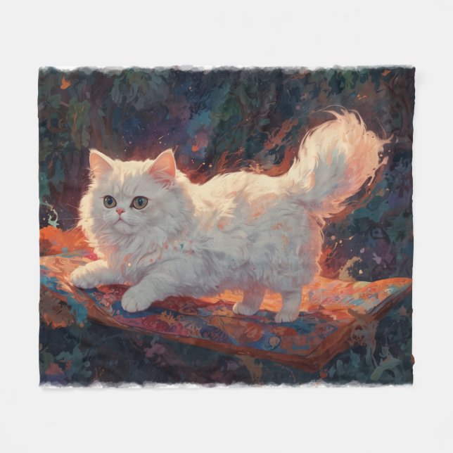 Persian Cat on a Flying Carpet Fleece Blanket (Front (Horizontal))