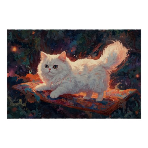 Persian Cat on a Flying Carpet Poster