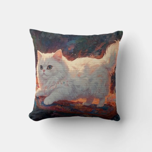 Persian Cat on a Flying Carpet Throw Pillow