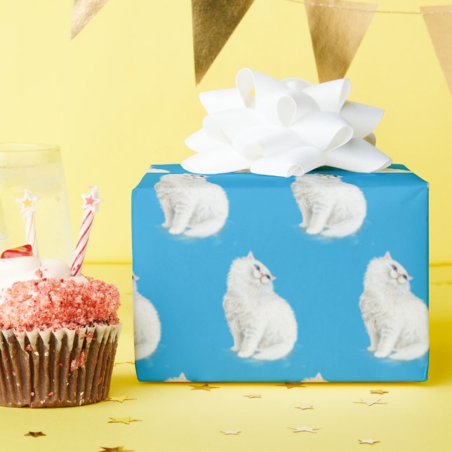 Persian Cat On Aqua Wrapping Paper (Birthday Party)