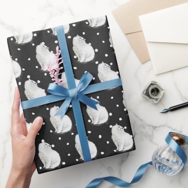 Persian Cat On Dots Wrapping Paper (Gifting)