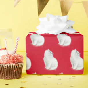 Persian Cat On Red Wrapping Paper