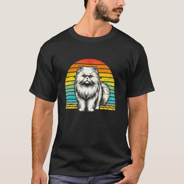 Persian Cat Retro Sunset T-Shirt (Front)