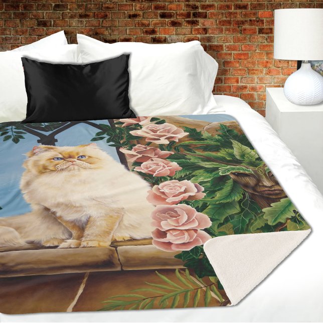 Persian Cat Roses Dryad Sherpa Blanket (Creator Uploaded)