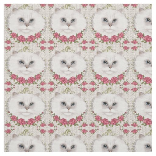 Persian Cat Roses Fabric