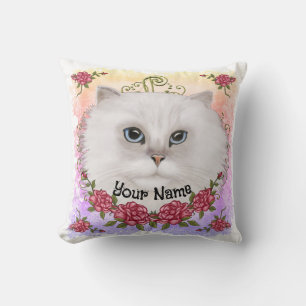 Persian Cat Roses Throw Pillow