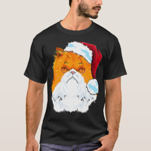 Persian Cat Santa Hat Orange Fur Christmas  T-Shirt