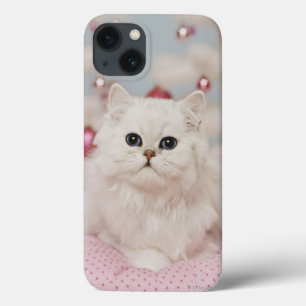 Persian cat sitting on pink pillow iPhone 13 case