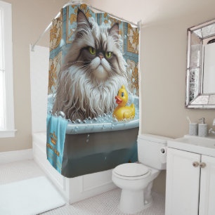 Persian Cat Sloppy Sleepy Cute Funny Shower Curtain