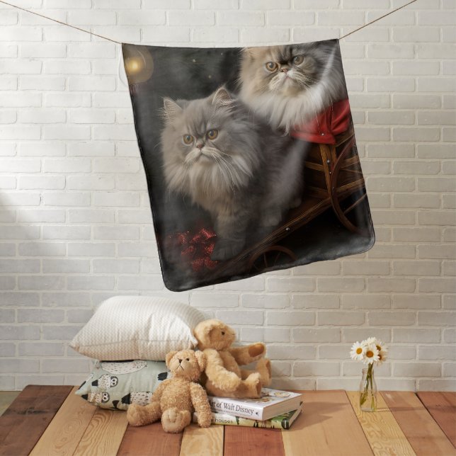 Persian Cat Snowy Sleigh Christmas Decor Baby Blanket (In Situ)