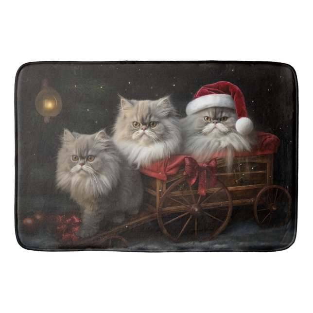 Persian Cat Snowy Sleigh Christmas Decor Bath Mat (Front)