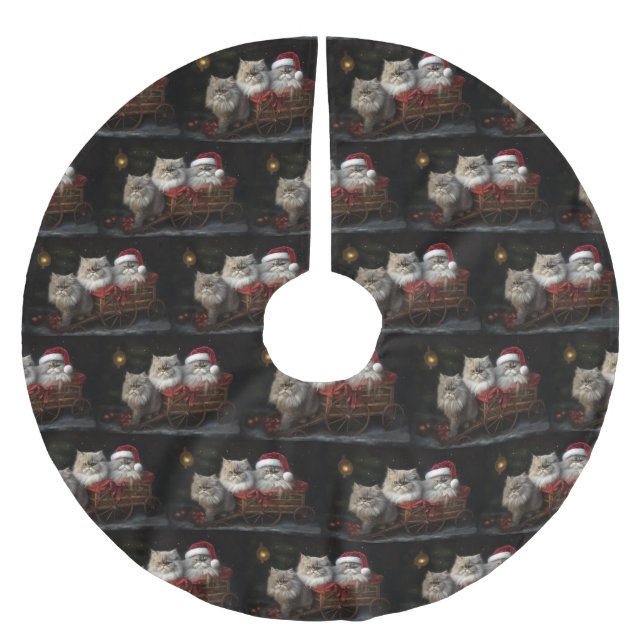 Persian Cat Snowy Sleigh Christmas Decor Brushed Polyester Tree Skirt (Front)