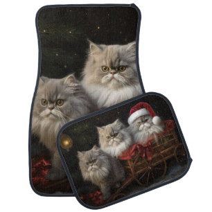 Persian Cat Snowy Sleigh Christmas Decor Car Floor Mat