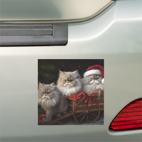 Persian Cat Snowy Sleigh Christmas Decor Car Magnet