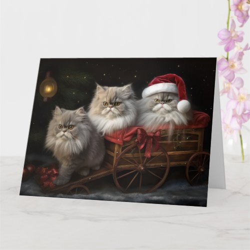 Persian Cat Snowy Sleigh Christmas Decor Card