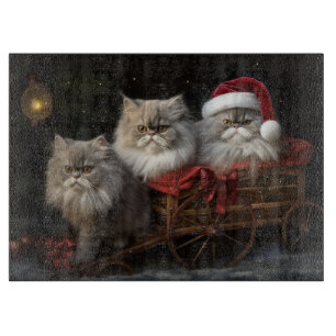 Persian Cat Snowy Sleigh Christmas Decor Cutting Board