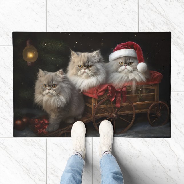Persian Cat Snowy Sleigh Christmas Decor Doormat (Indoor)