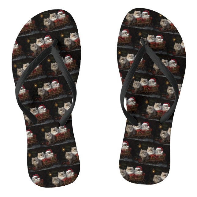 Persian Cat Snowy Sleigh Christmas Decor Flip Flops (Footbed)