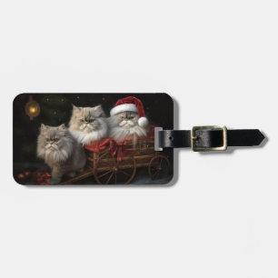 Persian Cat Snowy Sleigh Christmas Decor Luggage Tag